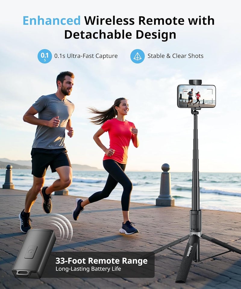 Fuloview Selfie Stick Travel Tripod for iPhone Wireless Remote for Selfies, Extendable Selfie Stick for iPhone, iPhoneTripod for Video Recording, 60 inch, Black - Image 3